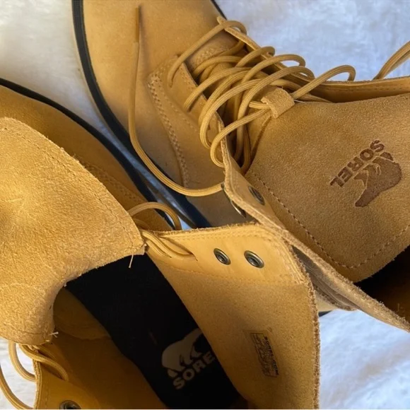 Sorel Hi-line platform Suede Boots in scorch tawny buff in yellow
